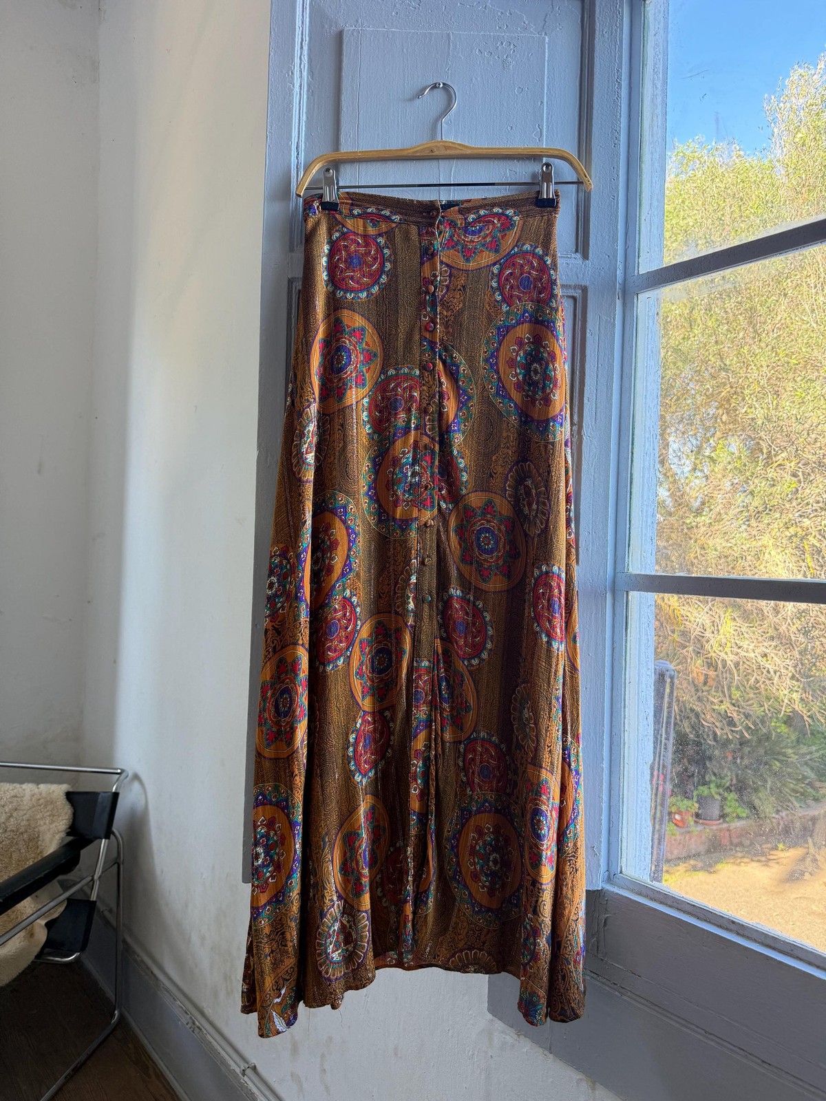 Vintage Desigual bohemian maxi skirt, high waist button down floral long skirt,S