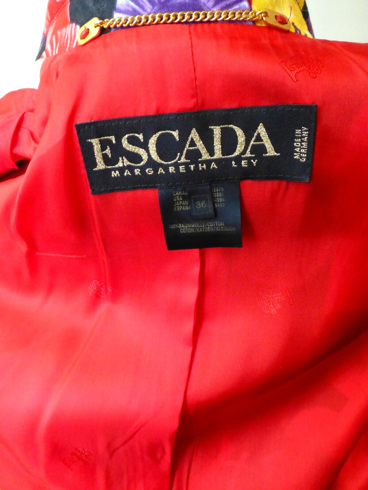 Escada Jacket Blazer Colorful Equestrian Medals Fitted Vintage Size 36 6