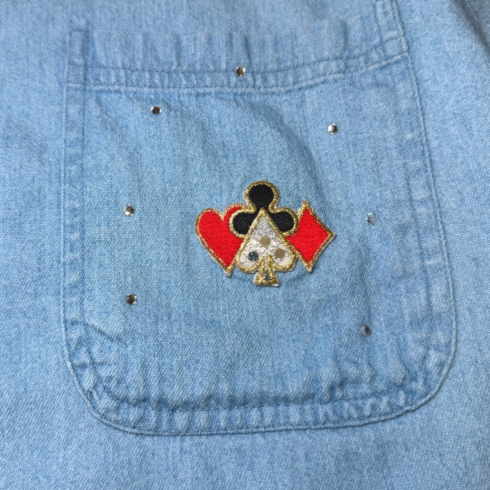 Vintage ⁠Las Olas Womens Size XL Denim Shirt Blue Embroidered Casino Card Dice