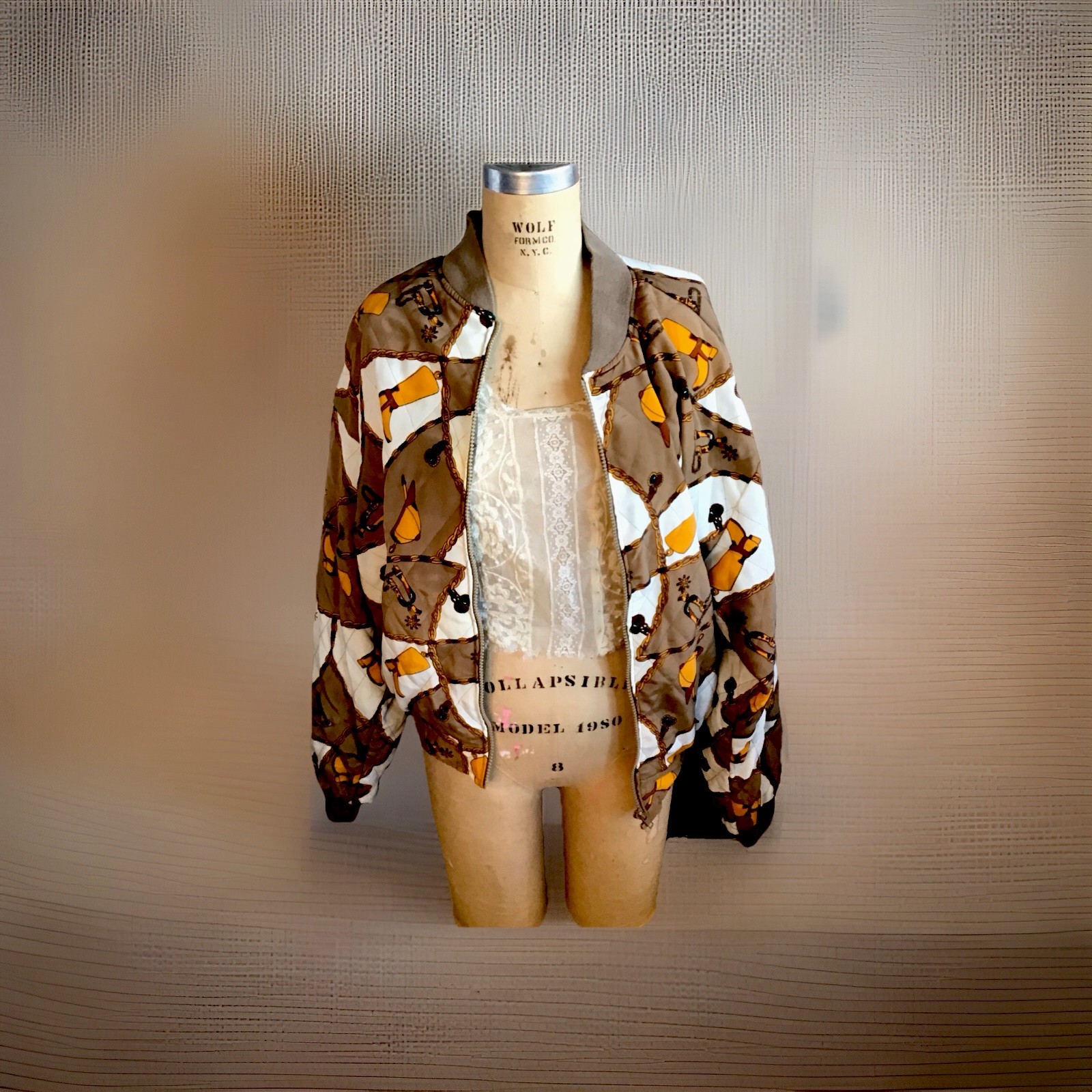 Vintage 80’s Jacqueline Ferrar Women’s O/S Equestrian Gold Chains Bomber Jacket