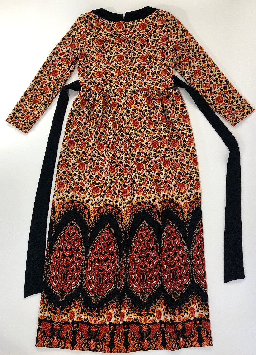 Vintage Dress Polyester Union Made size 12 Floral black orange Fortrel Textured