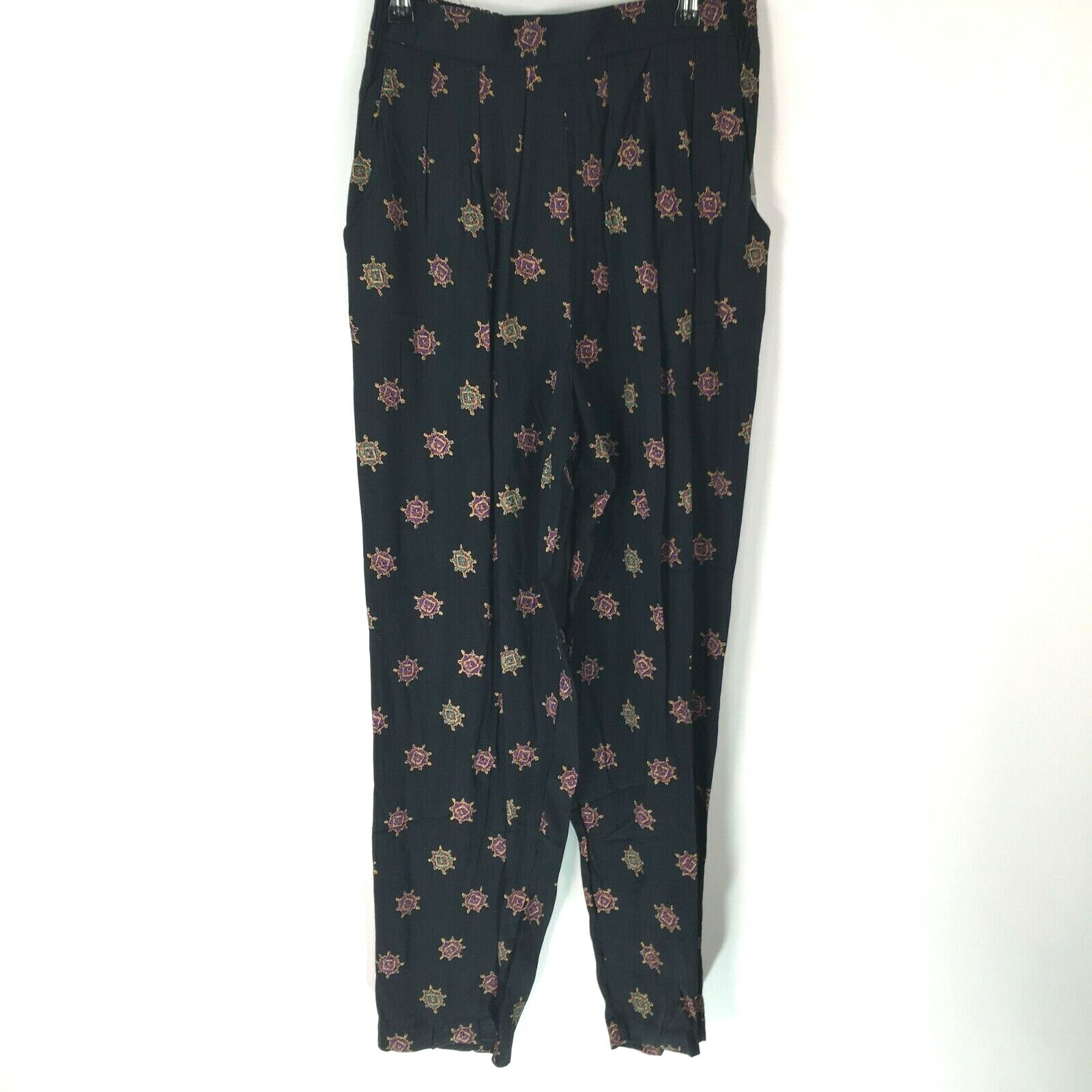 Vintage Fundamental Things Womens Black Pleated Petite Casual Pants Size 8P