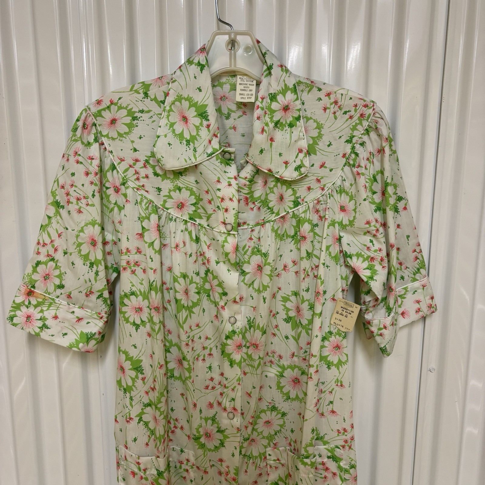 True Vintage 1970s Sears House Coat Dress Women’s Small Mod Madmen Green Floral