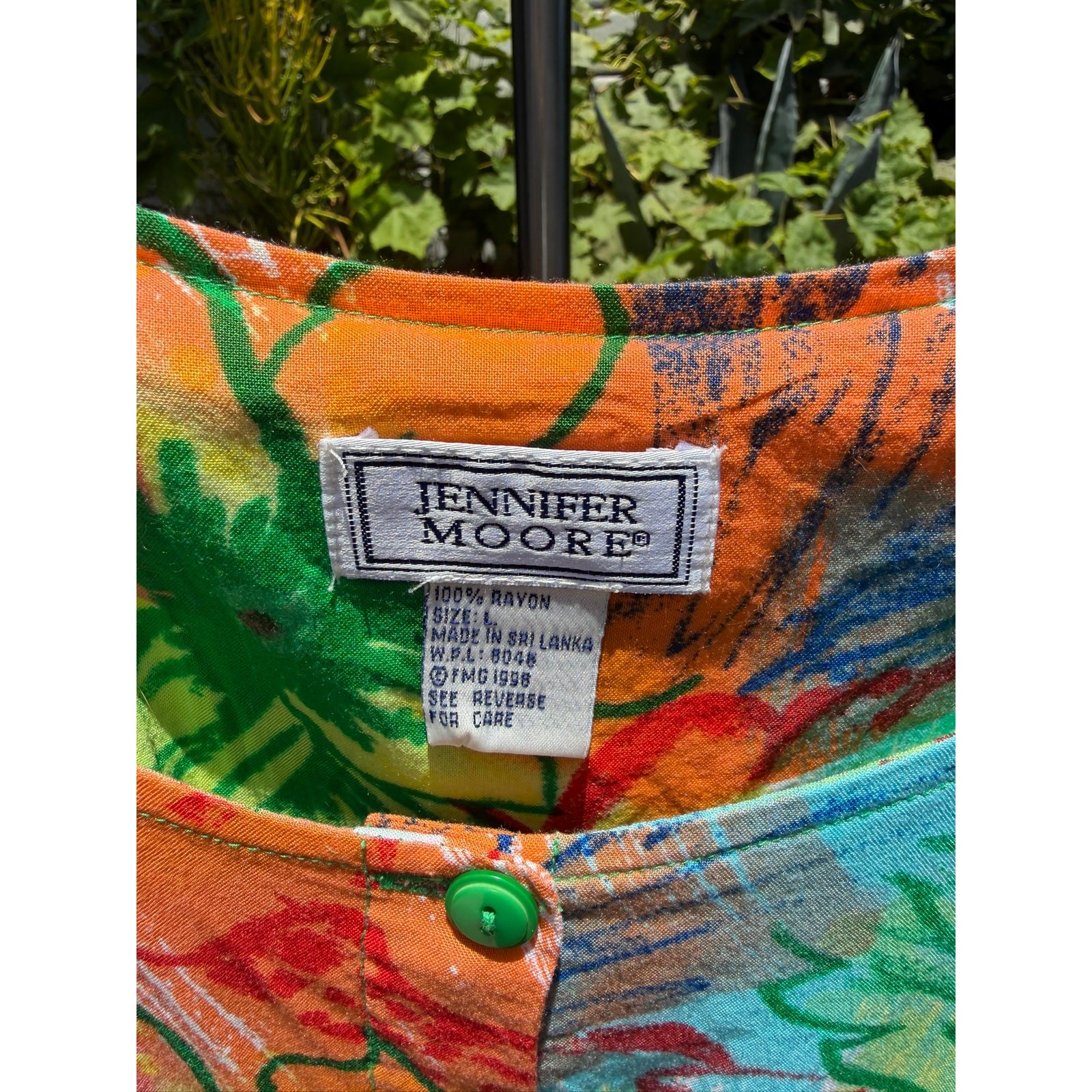 Vintage 90s Babydoll Mini Dress Large Tropical Floral Rainbow Jennifer Moore