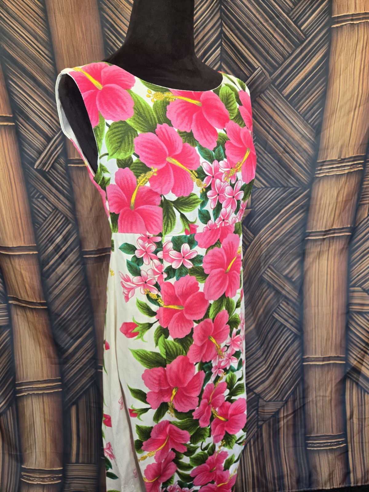 Vintage Ui-maikai Hawaiian Barkcloth Aloha Maxi Dress w6042