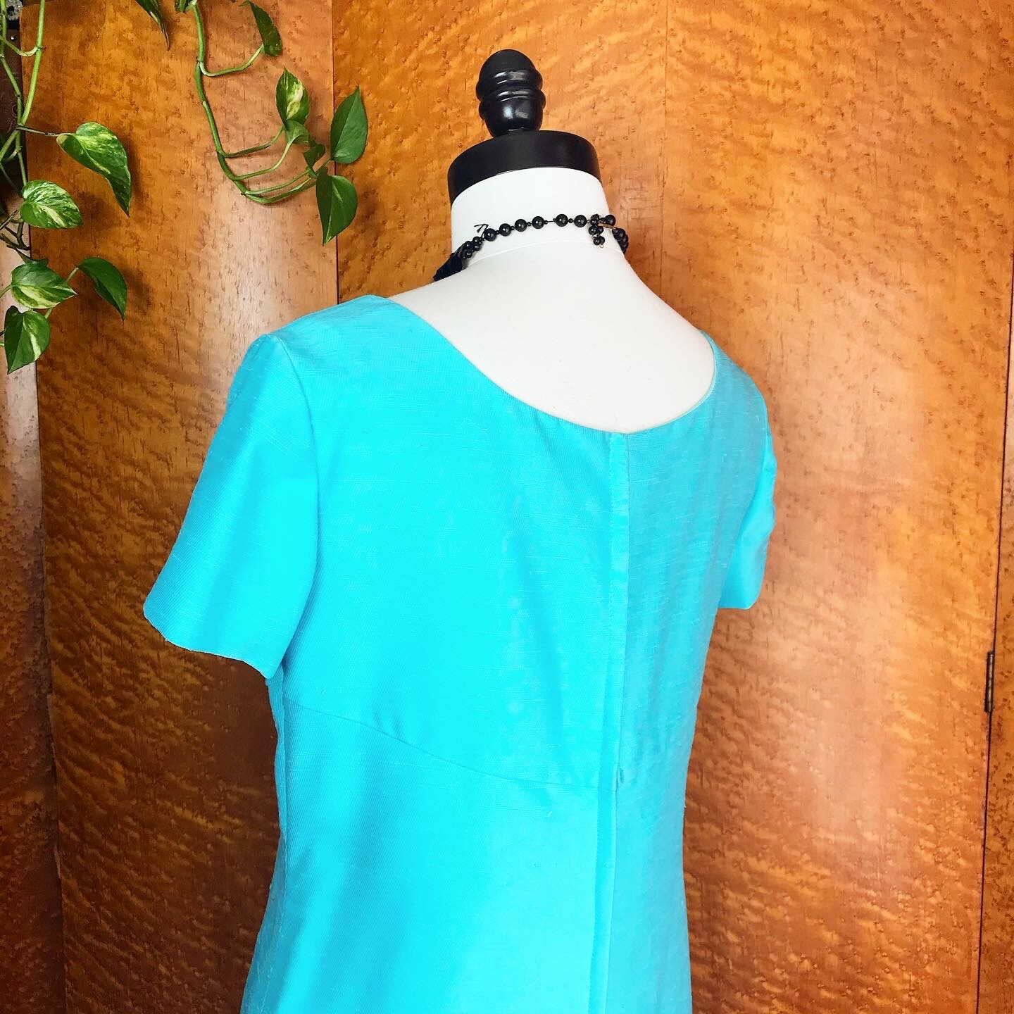 SILK LINEN 1960’s 60s Turquoise Blue Vintage Emma Domb Cocktail Easter Dress S M