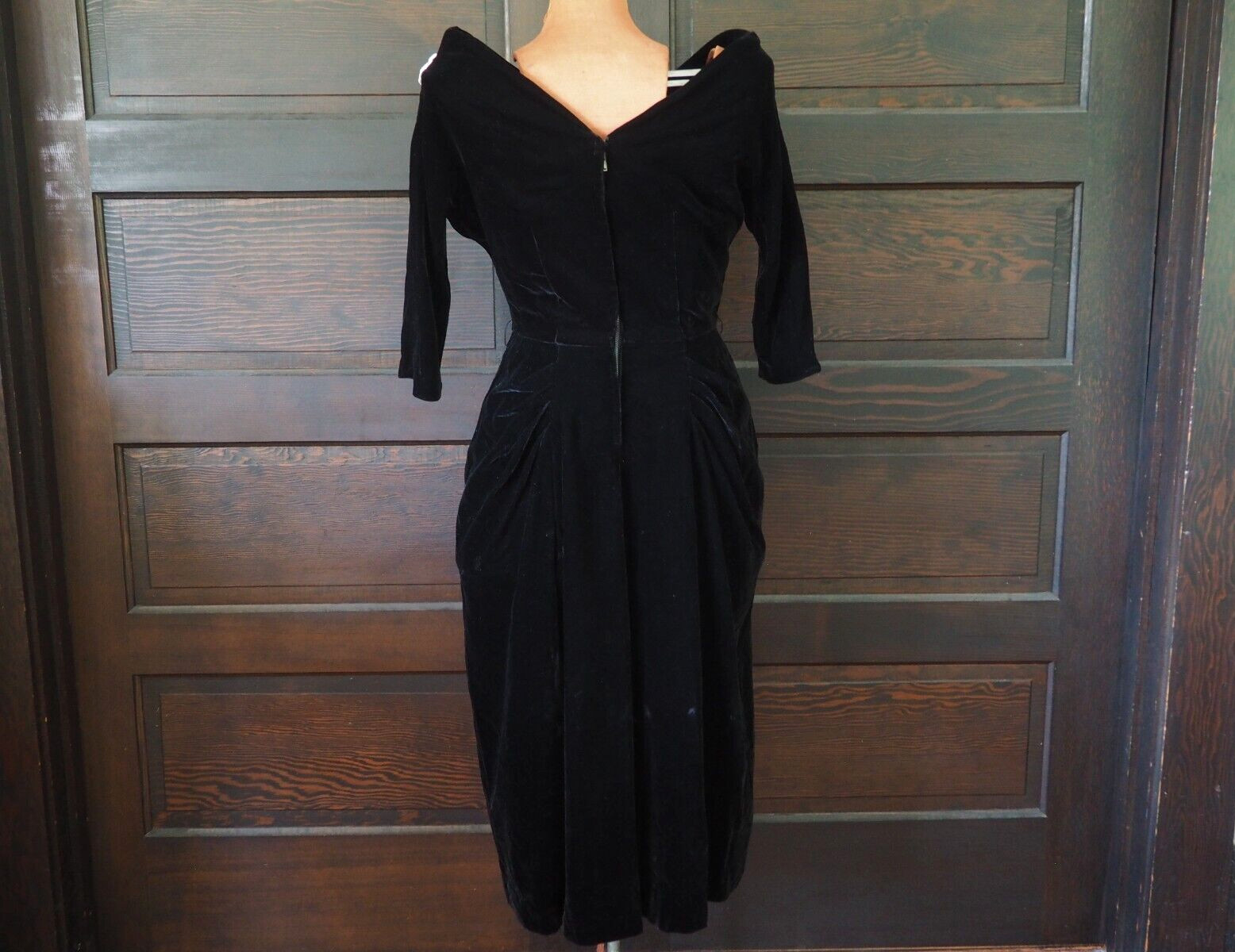 VTG 30s 40s Black Velvet Rhinestone Glam Pinup Party Cocktail Formal Dress Sz M