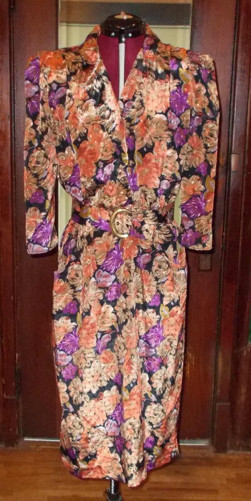 Vintage 1970s FLORAL DRESS SHELLY MICHAELS Size 11/12 Padded Shoulders