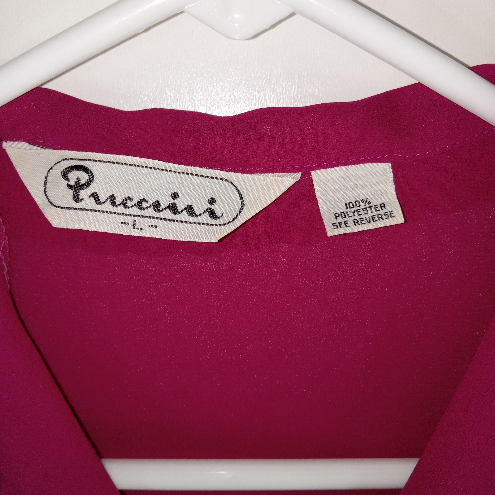 Vintage Puccini Blouse Chiffon Floral Eyelet Design Button Up Pink Womens Large