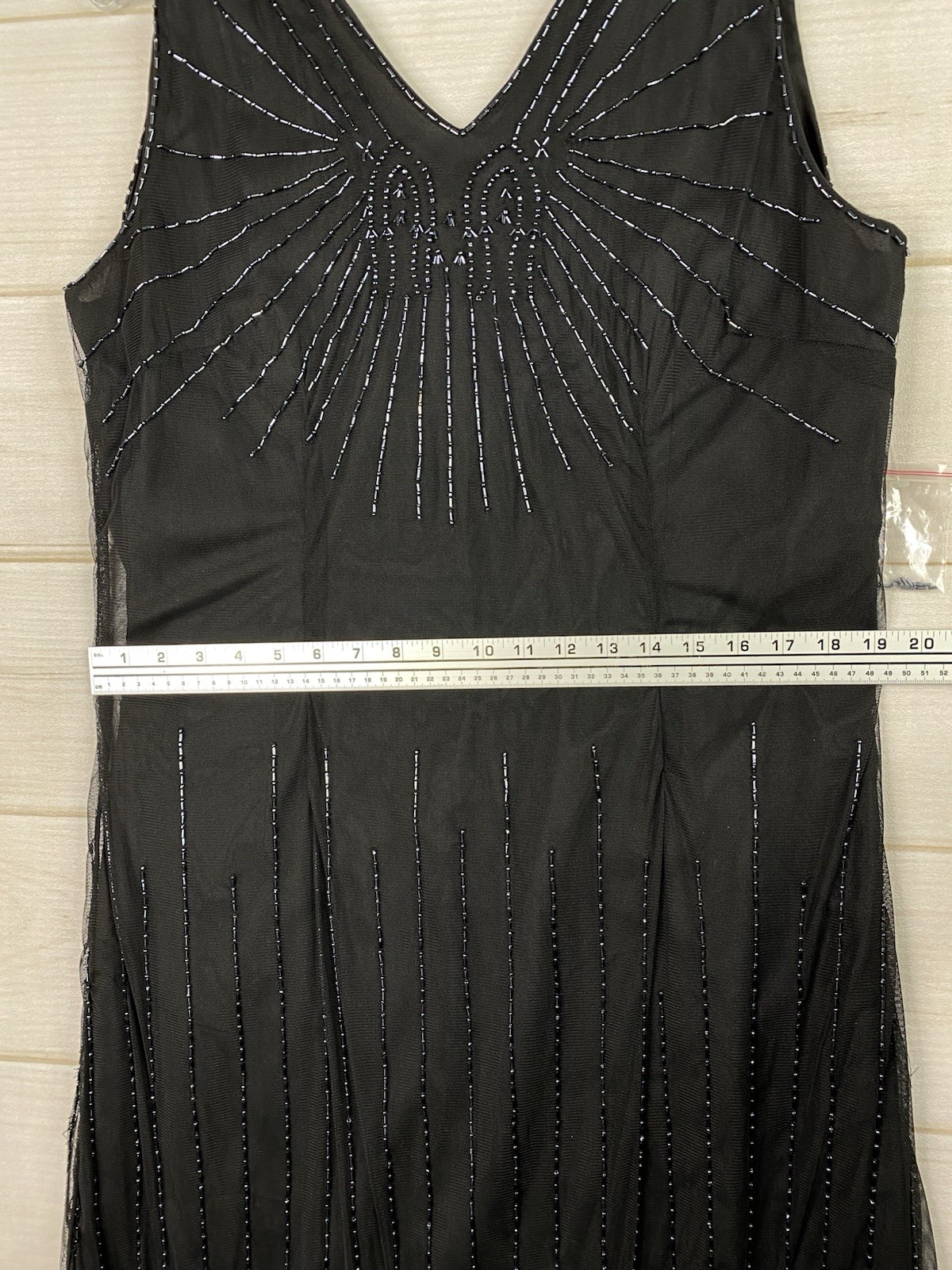 Vtg Phool Dress XL Little Black Beaded Overlay Lined Party 50’s Retro Look NEW!