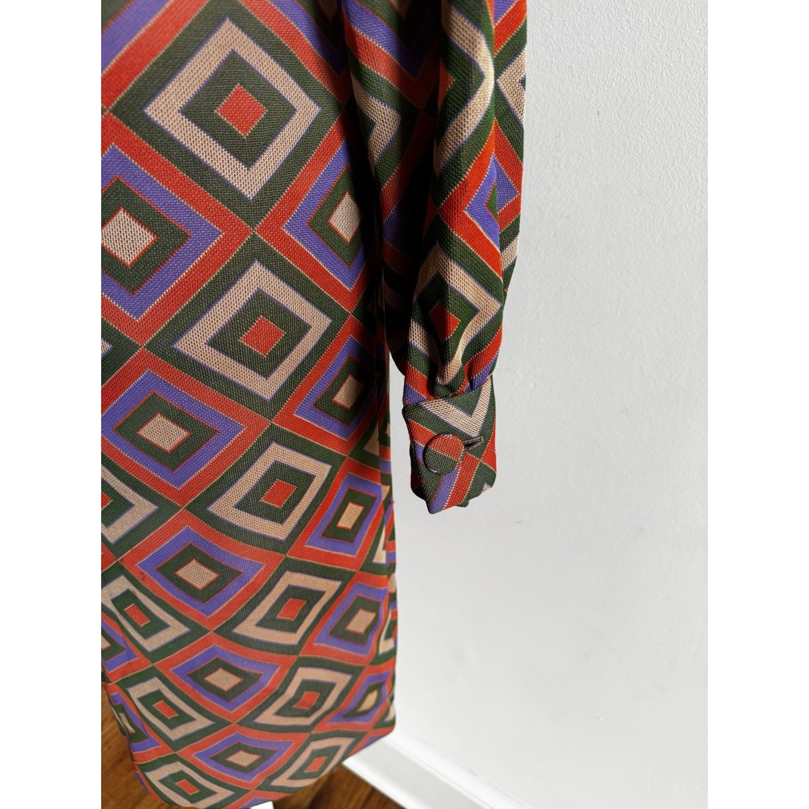 Vintage Disco Mod Dress Womens Size 12 Textured Geometric Hippie Groovy 60s 70s
