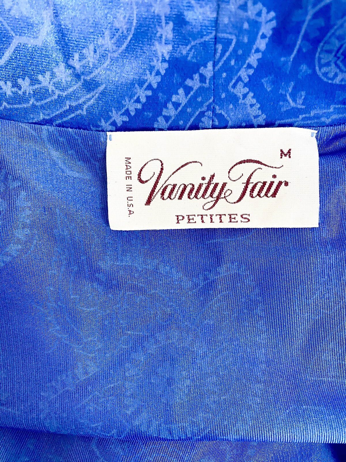NWT Vintage Vanity Fair Long Blue Satin Robe House Coat Peignoir Womens Petite M