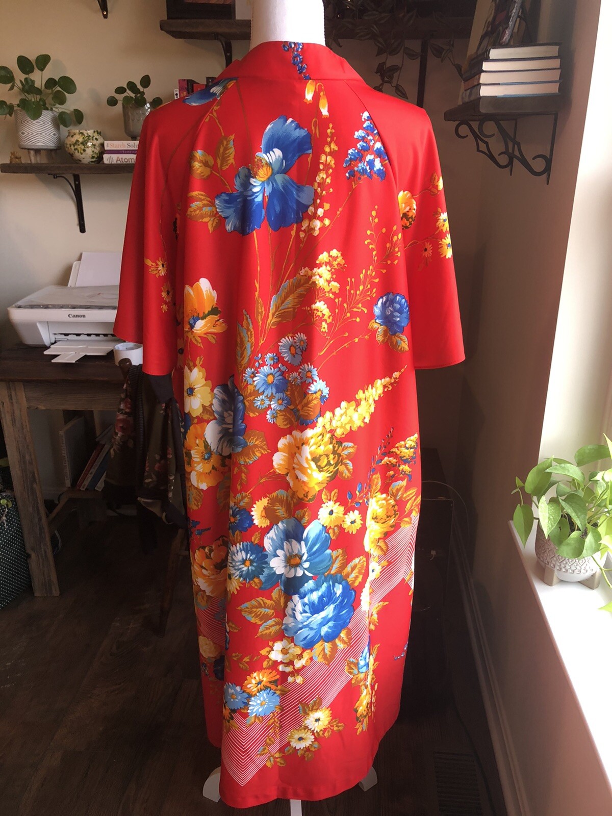 Vintage Plaza 9 Housecoat Duster Large Floral Bright Bold Dress