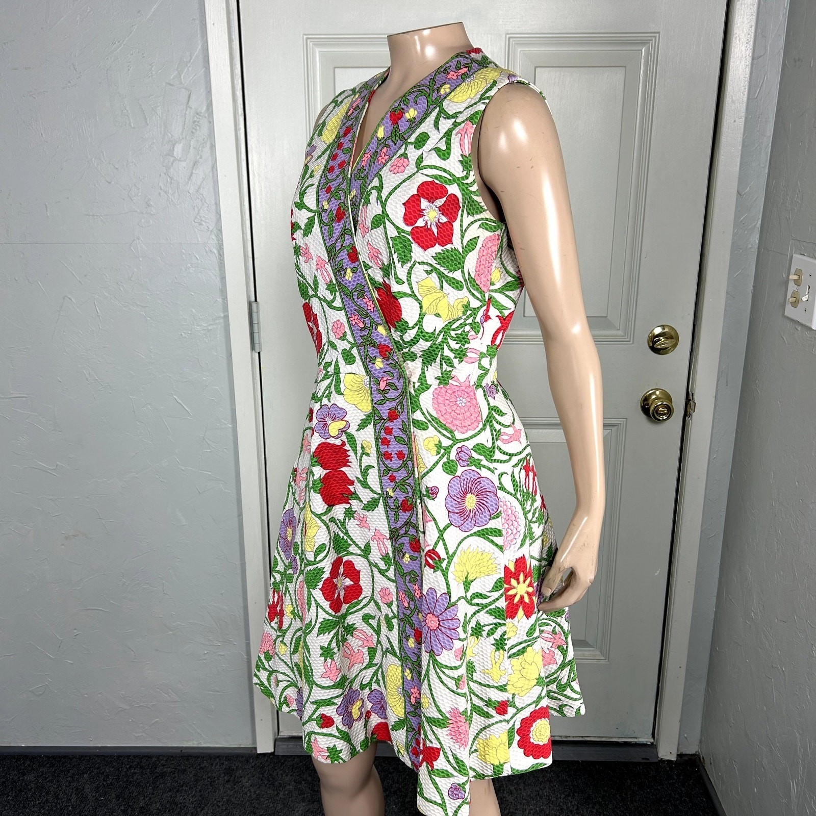 Vintage 60s 70s Womens Wrap Dress Serbin Party Cotton Floral Boho Bright P3-22