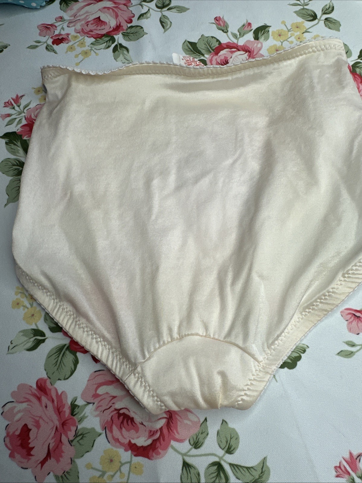 Vtg PANTIES Shaper Brief High cut leg Stretch Satin Nylon Gusset USA Ivory Large