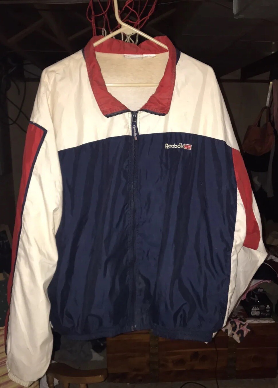 Vintage 90s Reebok Womens 2 XL Lined Nylon Zip Up Jacket/ Jogger Pants Navy Blue