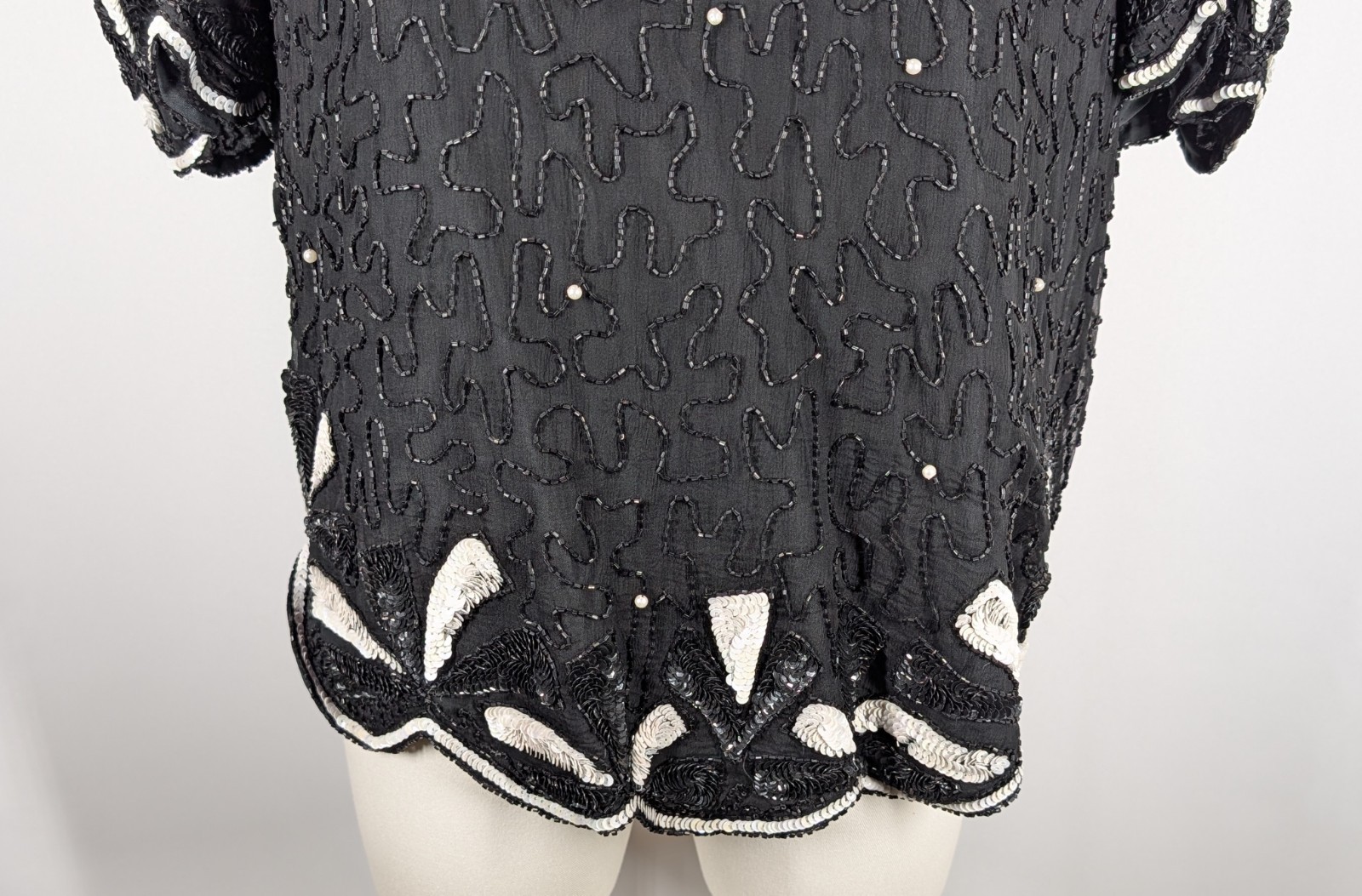 Vintage Carina Women’s Lot Of 2 Silk Beaded Two Piece Outfit Top Skirt Black