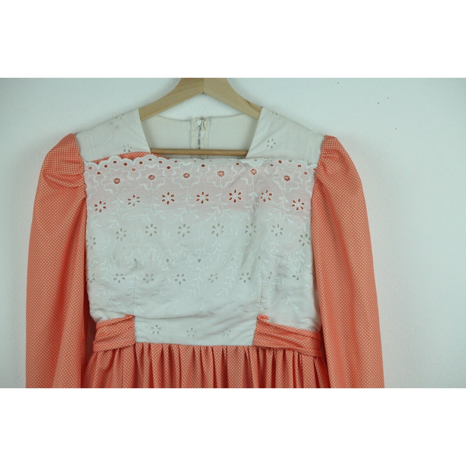 Vintage 70s Prairie Dress Maxi Western Ruffle Eyelet Cottagecore Modest S M