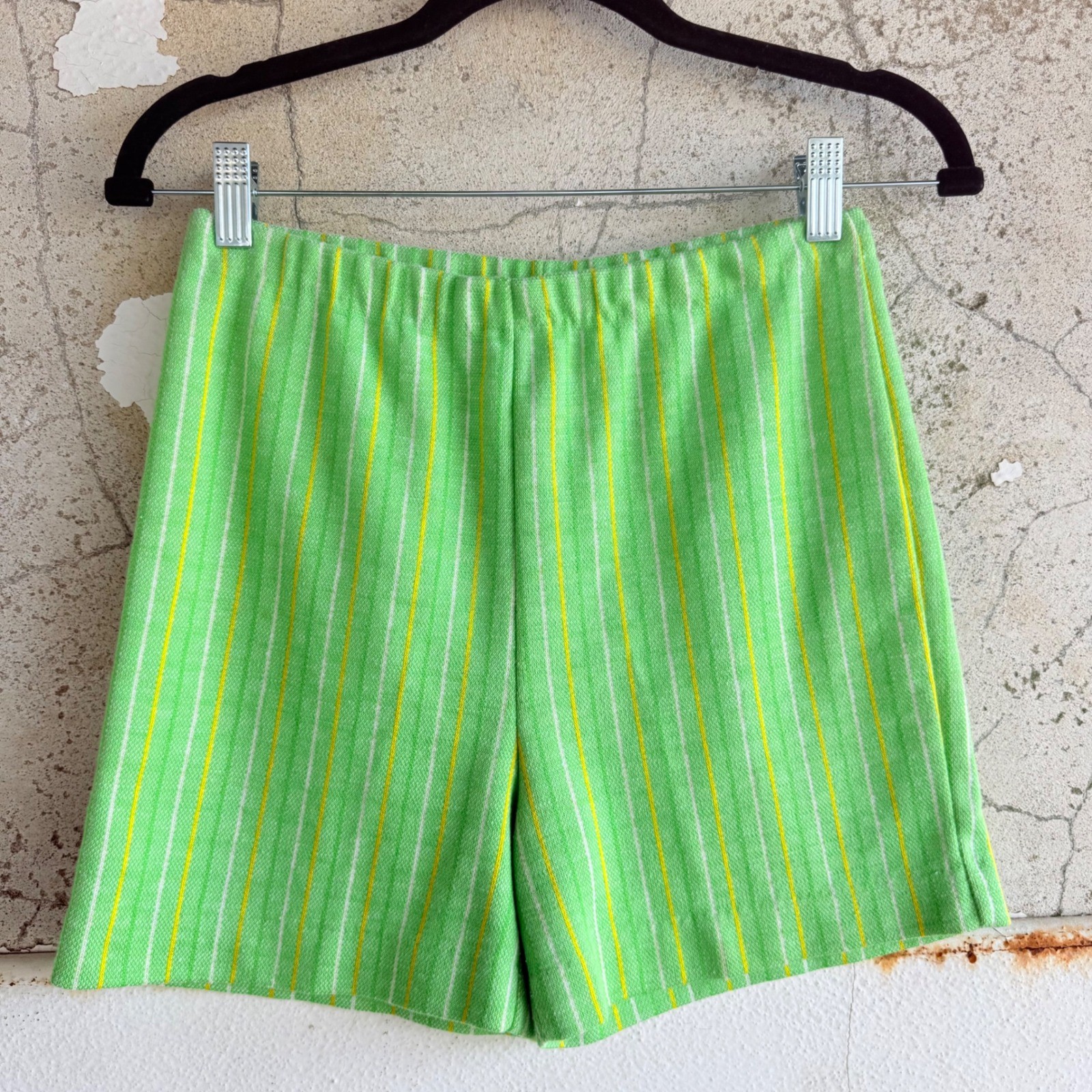 Vintage 70s Shorts Striped Lime Green High Waisted Jane Colby Retro Mod Resort
