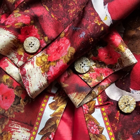 Vintage Gianni Versace for Genny 100% Silk Red Baroque Blazer Jacket