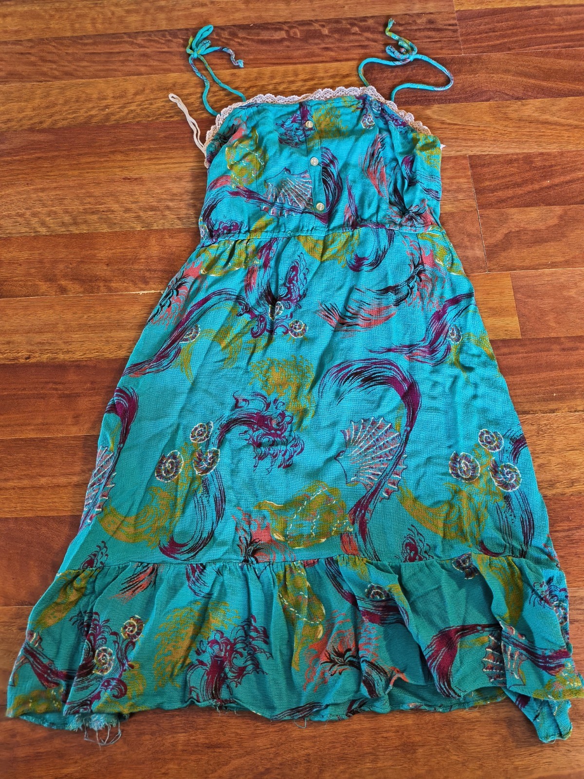 Vintage Jackie O Bright Beachy Teal Dress 1970s Size 13