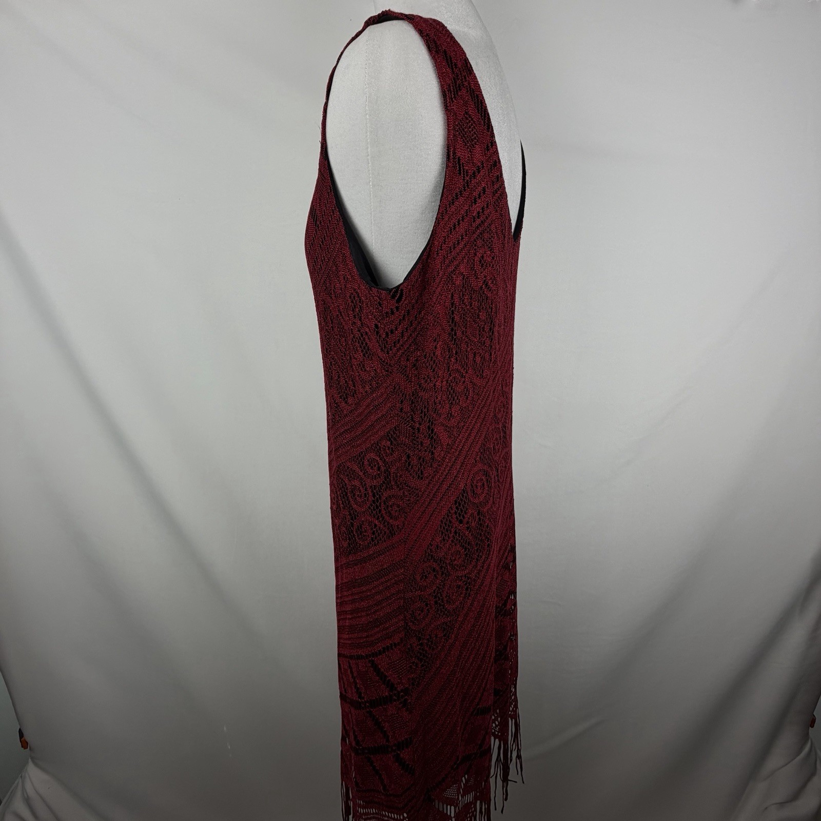 VTG Harlow Dresses Sz 12 Sleeveless Red Black Lace Fringe Flapper Dark Romantic