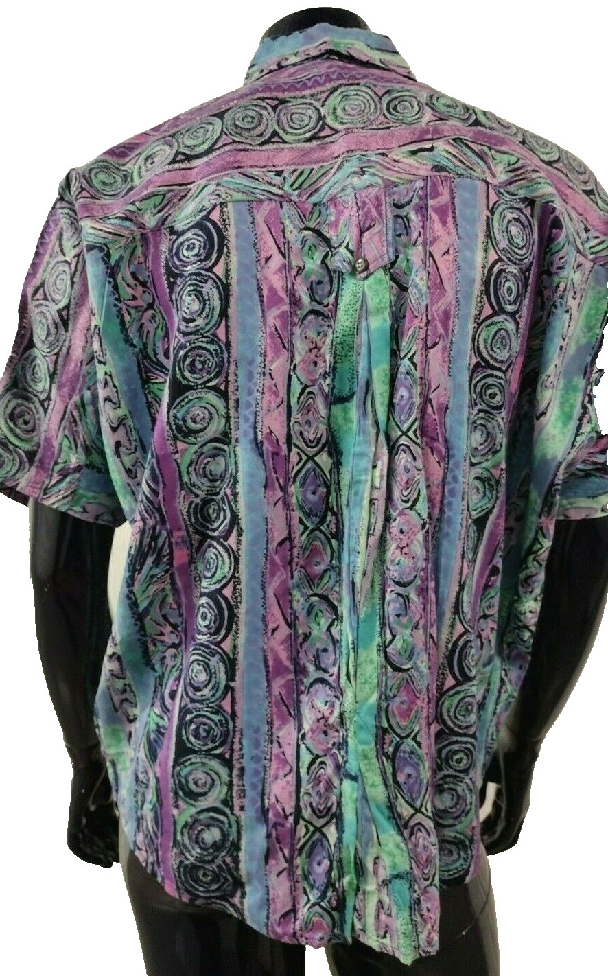90s Lavender Purple Button Shirt Rayon Batwing Tribal Pattern DEADSTOCK UNISEX