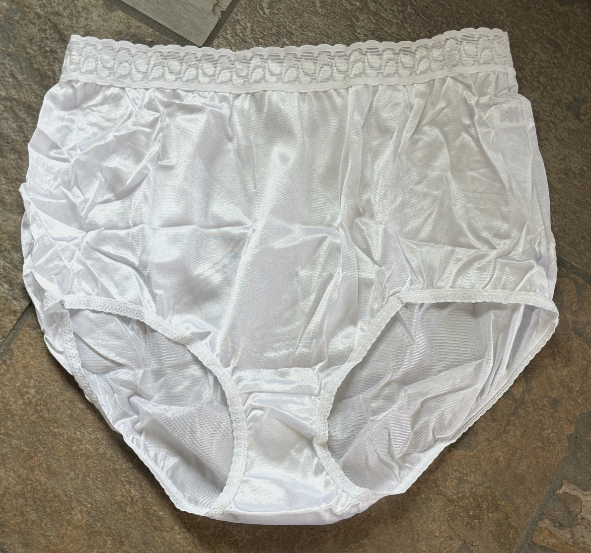 KMart PINK K 10/3XL PURE White SATIN Lace Waist Nylon Brief Panties NWOT VTG