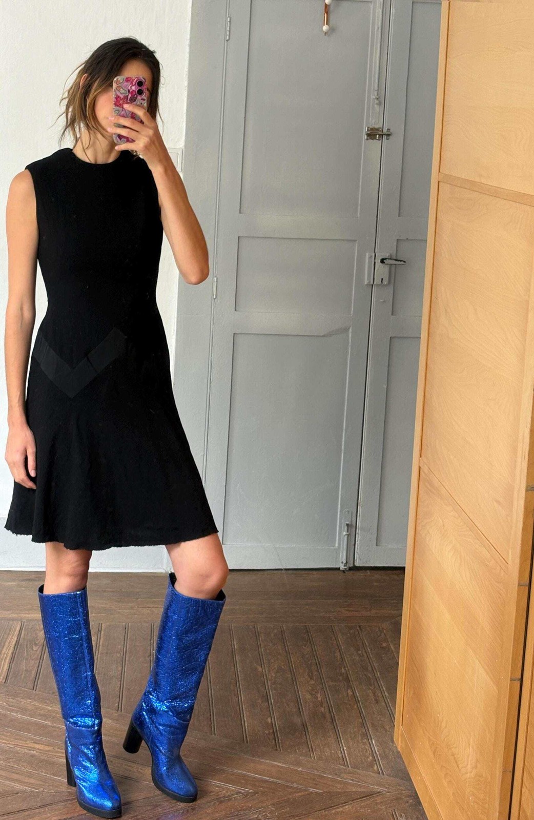 Vintage black mini dress, Luxury feminine fit