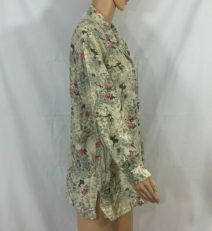 Women Claudia Richard Silk Floral Long Sleeve Shirt Blouse Button Up Floral Sz L