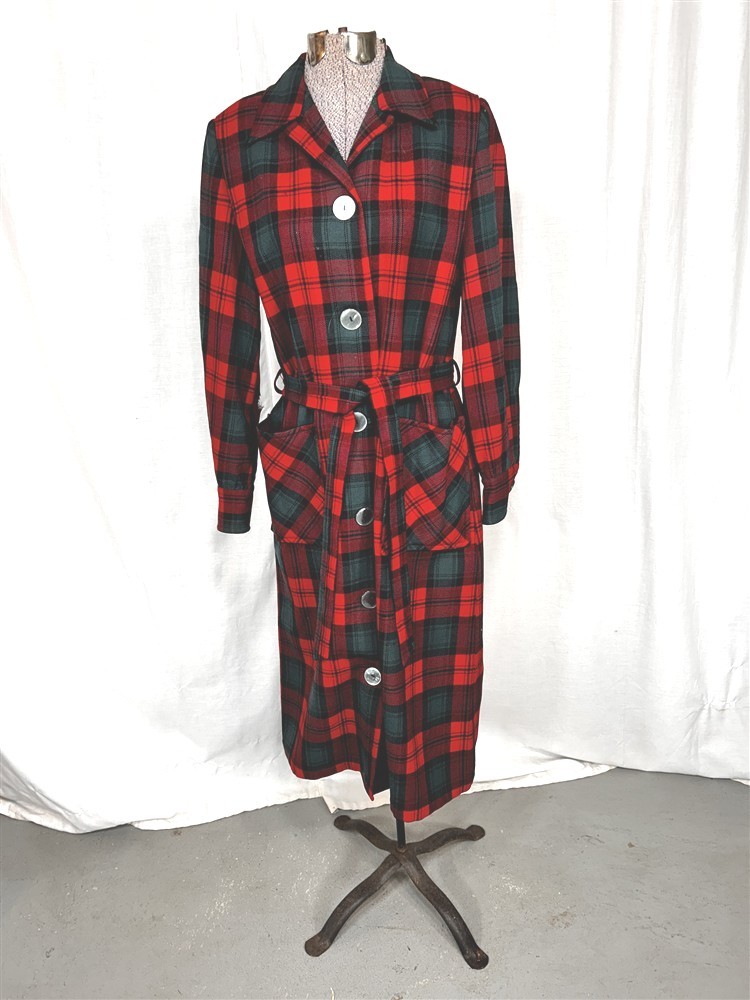 antique vintage robe women wool Pendleton red/green plaid bust 42 original 1940