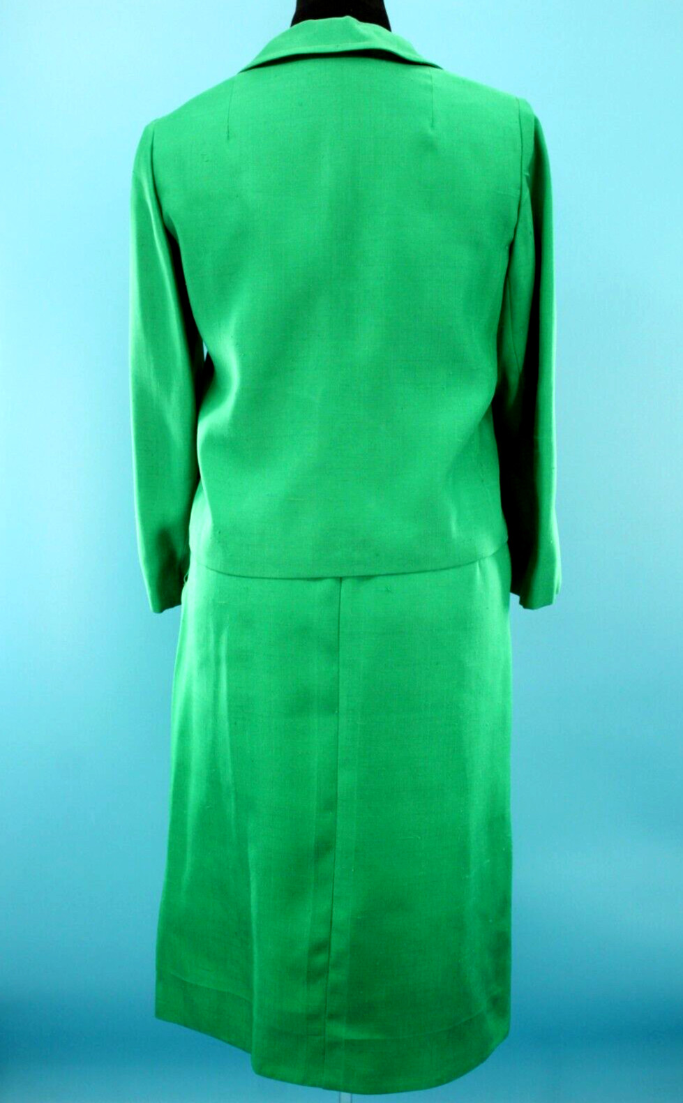 VTG Women’s 60s 2 Pc Kelly Green Dress Suit Set W/ Lion Head Buttons M/L 1960s