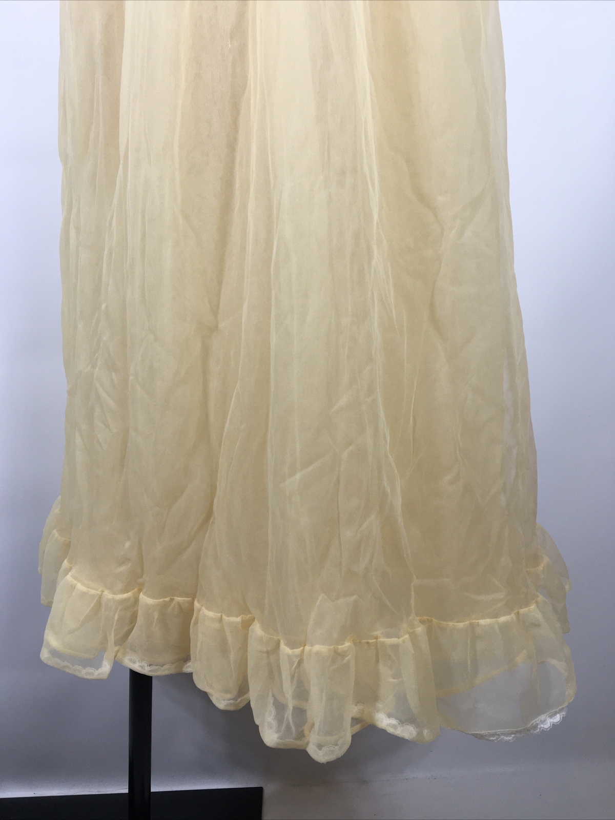Vtg 60s Worth Chiffon Robe Ruffle Babydoll Sweep Lingerie Nightgown Wedding S