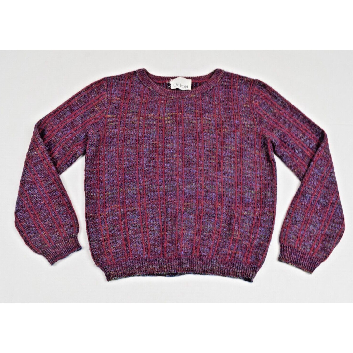 Vintage Sweater Devon Size S 80s Fuschia Blue Interwoven Knit Made USA