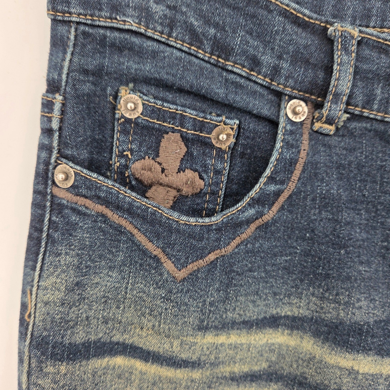 Liquid X Jeans Womens 3 Dark Wash Flare Velvet Applique Y2K Vintage Retro