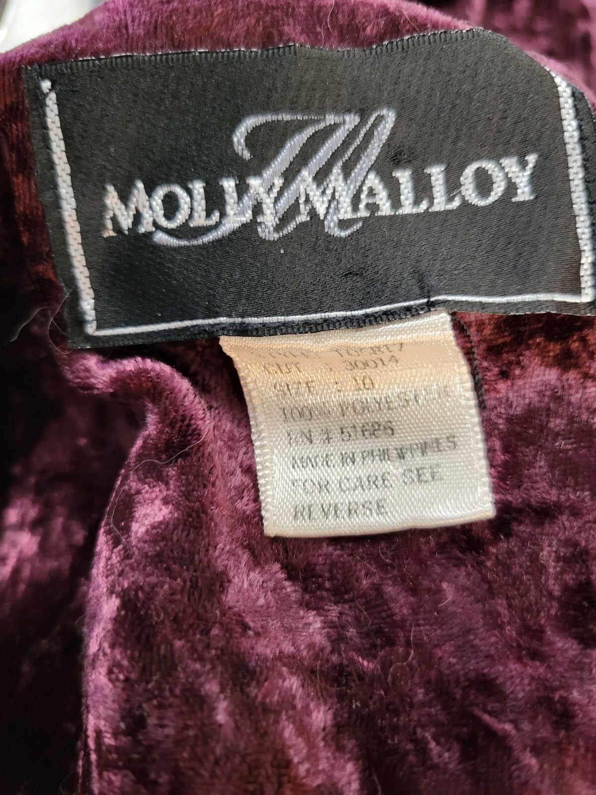 90s Vintage Molly Malloy Dress 10 Midi Length Burgandy Crushed Velvet