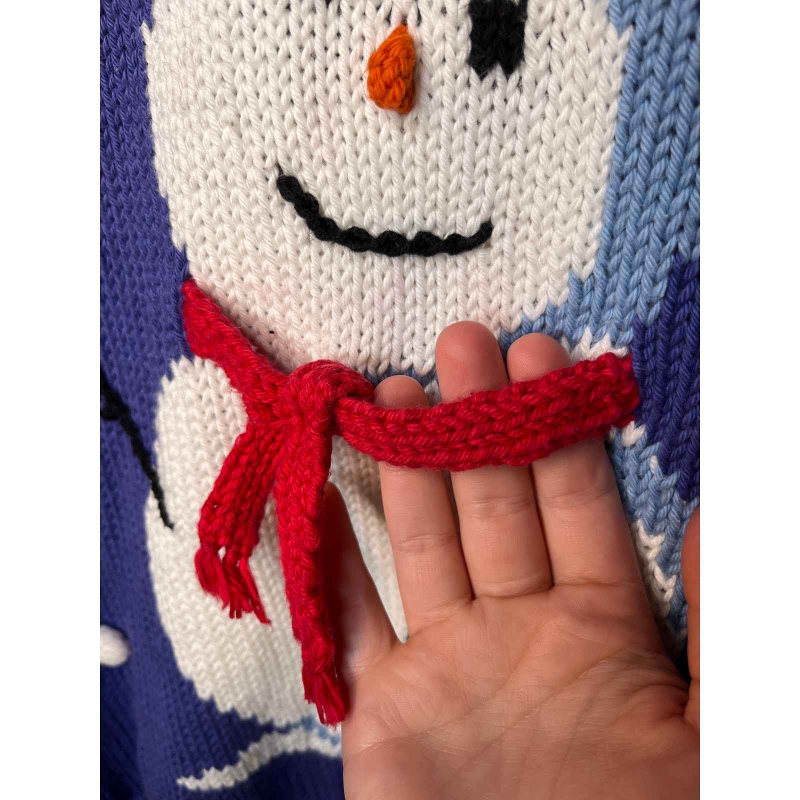1990s Rey Wear Purple 3D Snowman Snowing Christmas Winter Scenic Sweater L