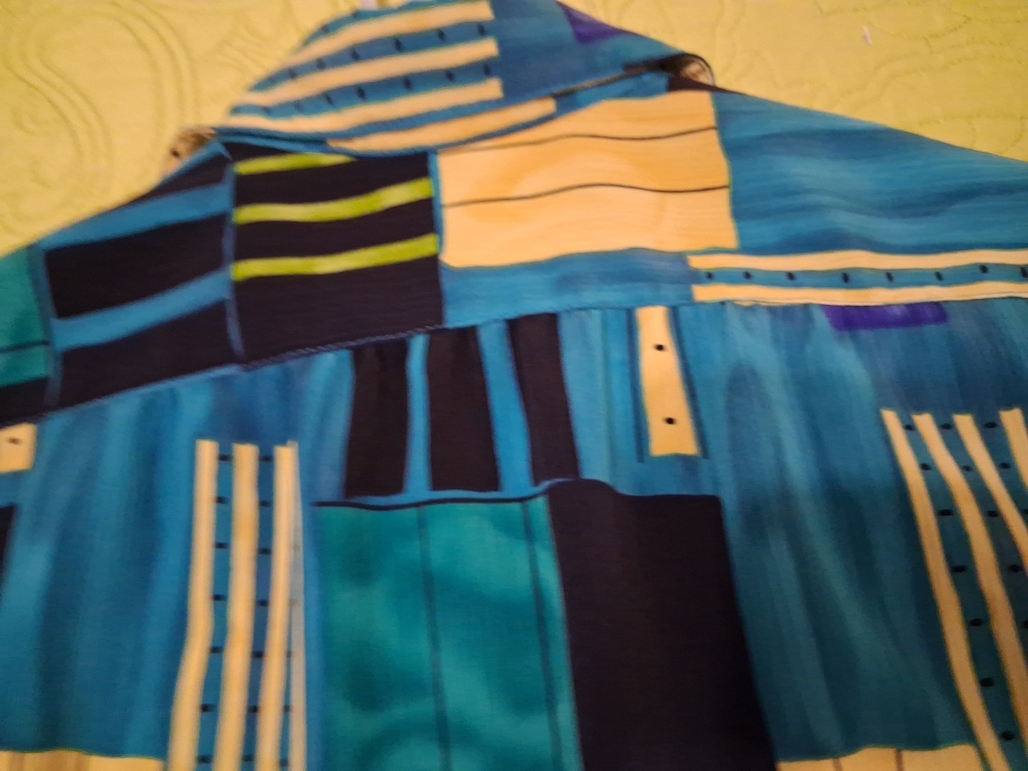 Vintage 80s All Hours Blue/Green/Yellow Long Sleeve Button Front Blouse Sz L