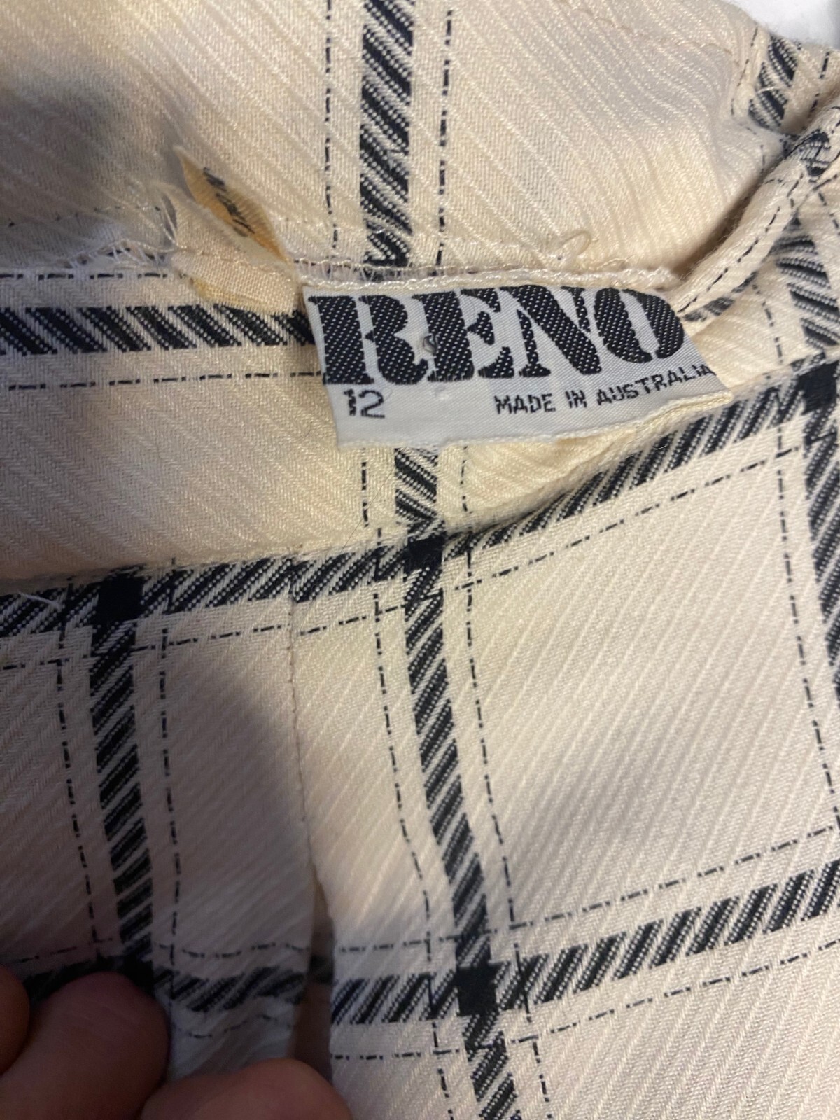 Vintage 1980s Reno Australia Cream and Blue Pleated Knee Length Skirt Sz S/M