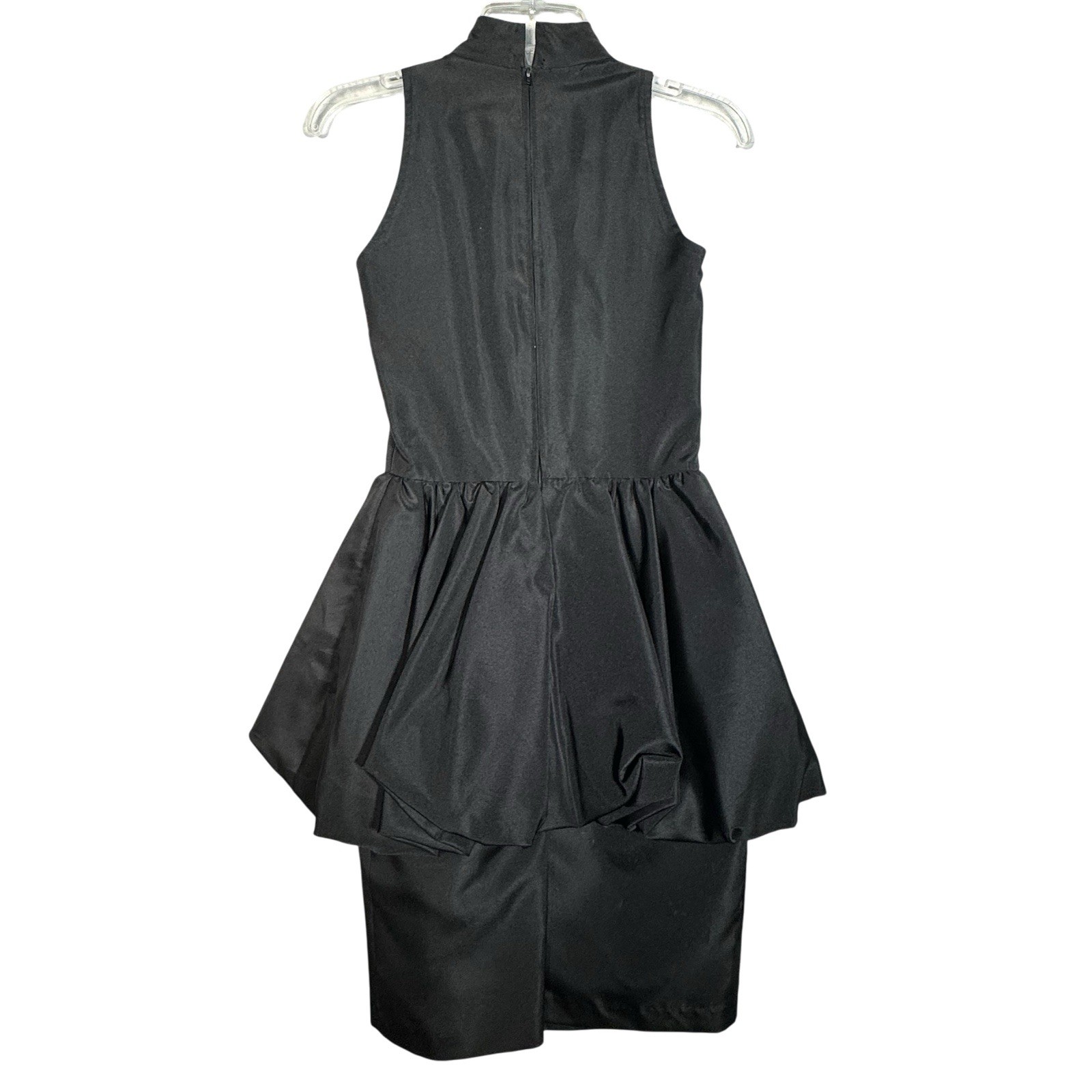 NEW Vintage 80s Black Tafetta High Neck Sleeveless Peplum Cocktail Dress Sz 3/4