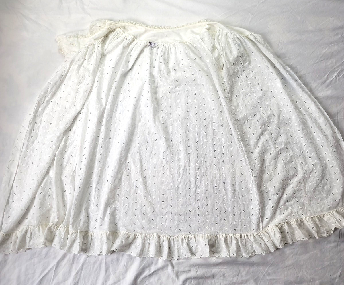 Vtg Barbara Lee Robe White Eyelet Lace Sz Small Summer Cover Up Short Sleeve