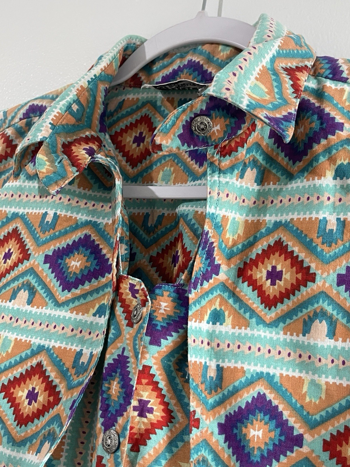 Vintage 90s Rodeo Western Wear Southwestern Aztec Shirt Womens M Concho Button