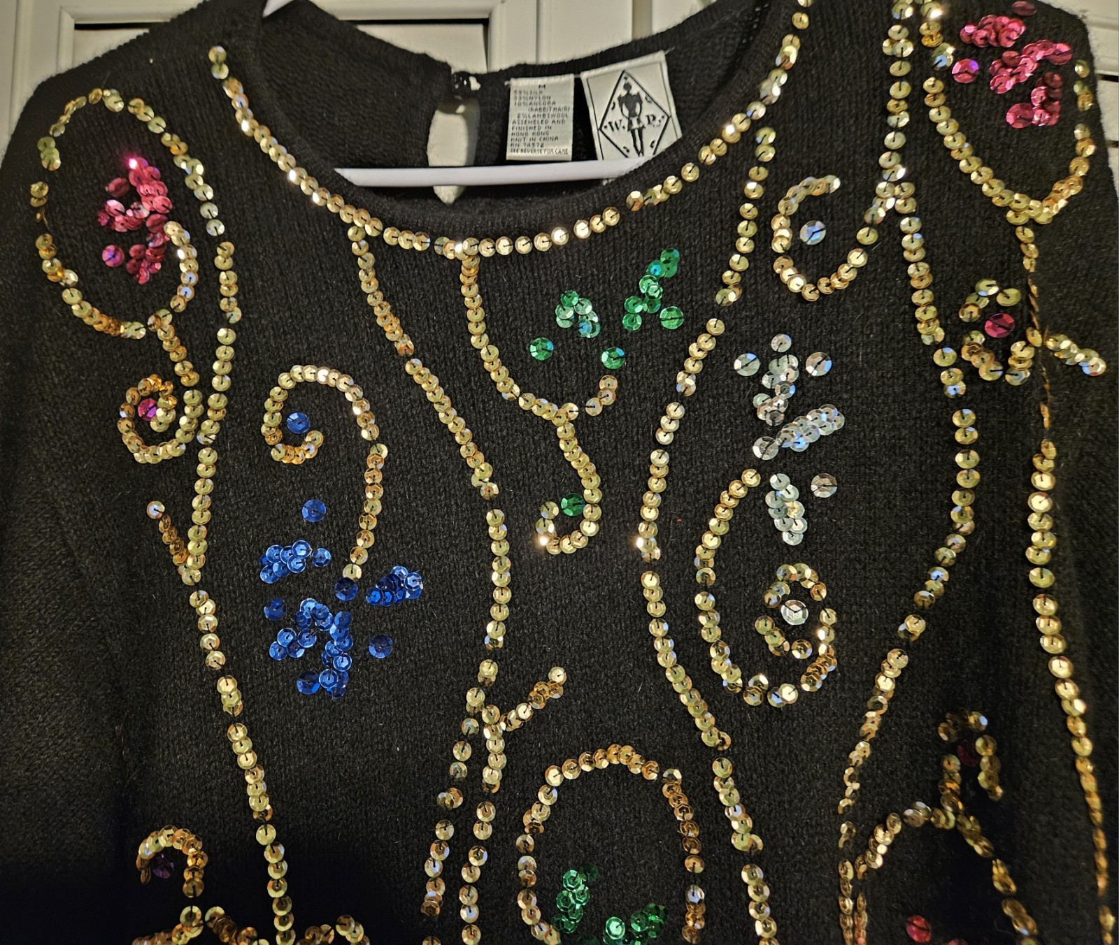 Vintage Silk/Wool/Angora Blend Sequined Long Sweater/Short Sweater Dress Sz Med
