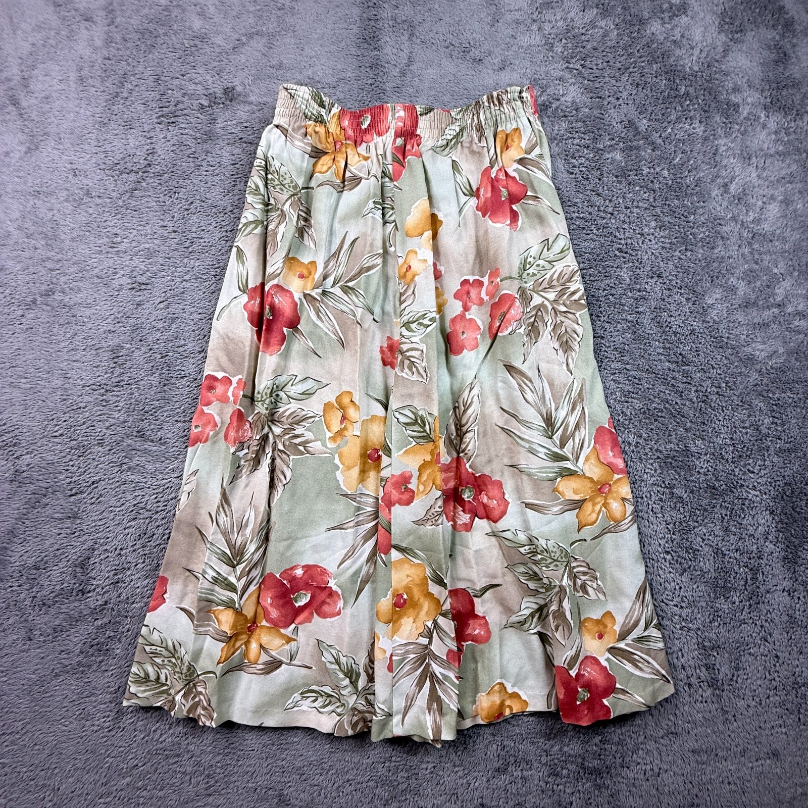 Vintage 90s Alfred Dunner Floral Midi Skirt Womens 14 Sage Green Pink Tropical