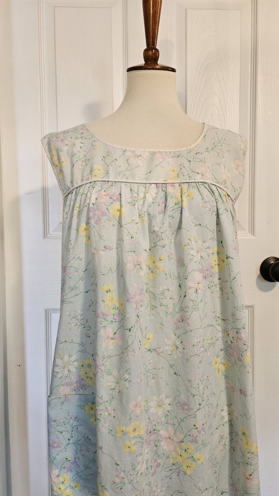 Vintage Blue Purple Yellow Floral 60s Cotton Nightgown Size Medium