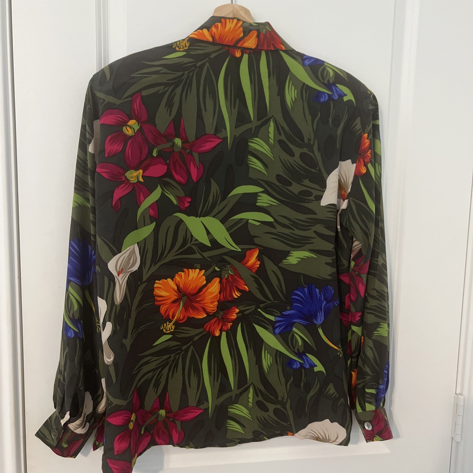 Vintage Anne Klein II Silk Blouse With Floral Design Shoulder Pads