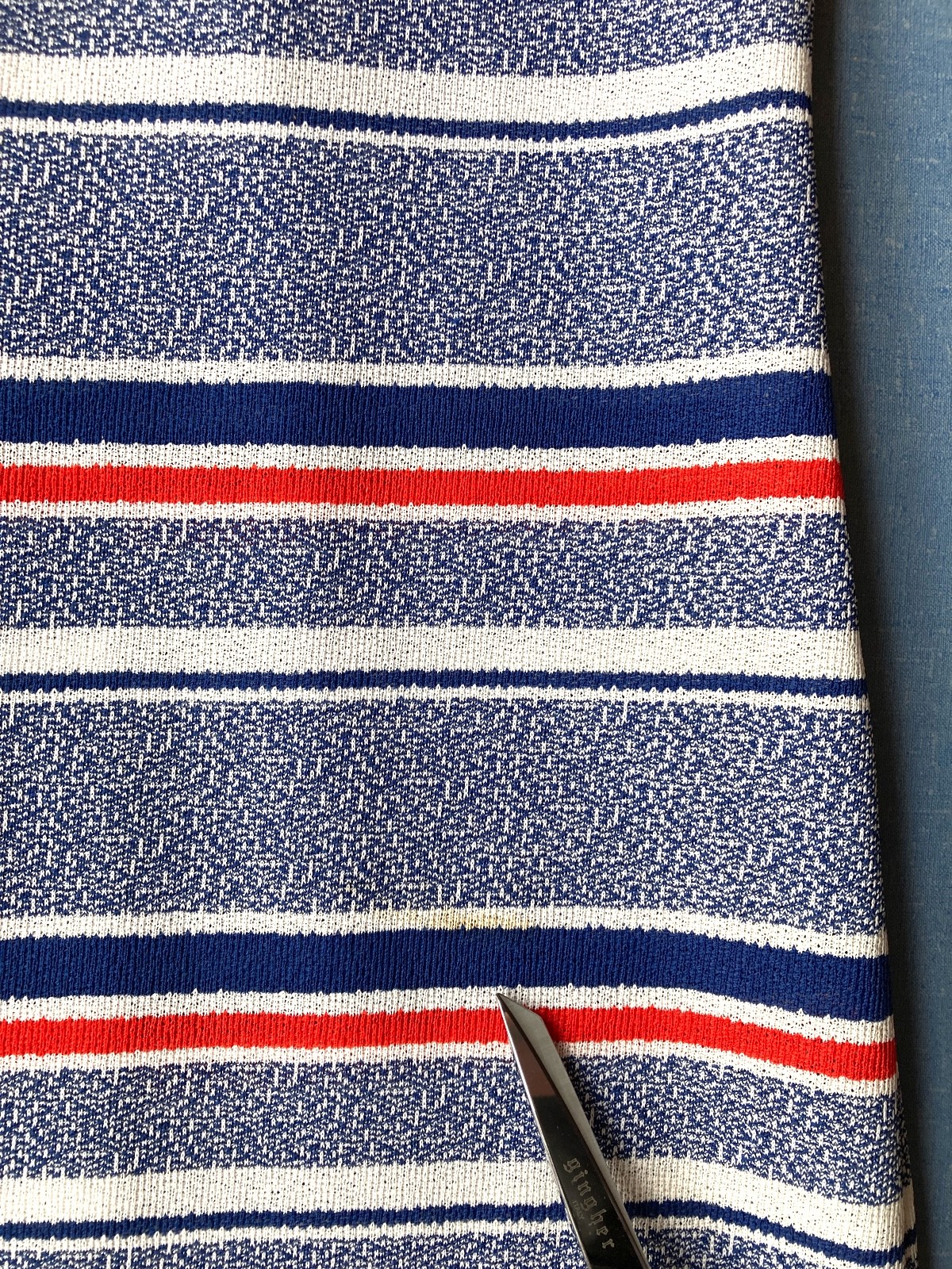 70s Maxi Sleeveless Vintage Vest, Blue Striped, Small, 40″ Chest