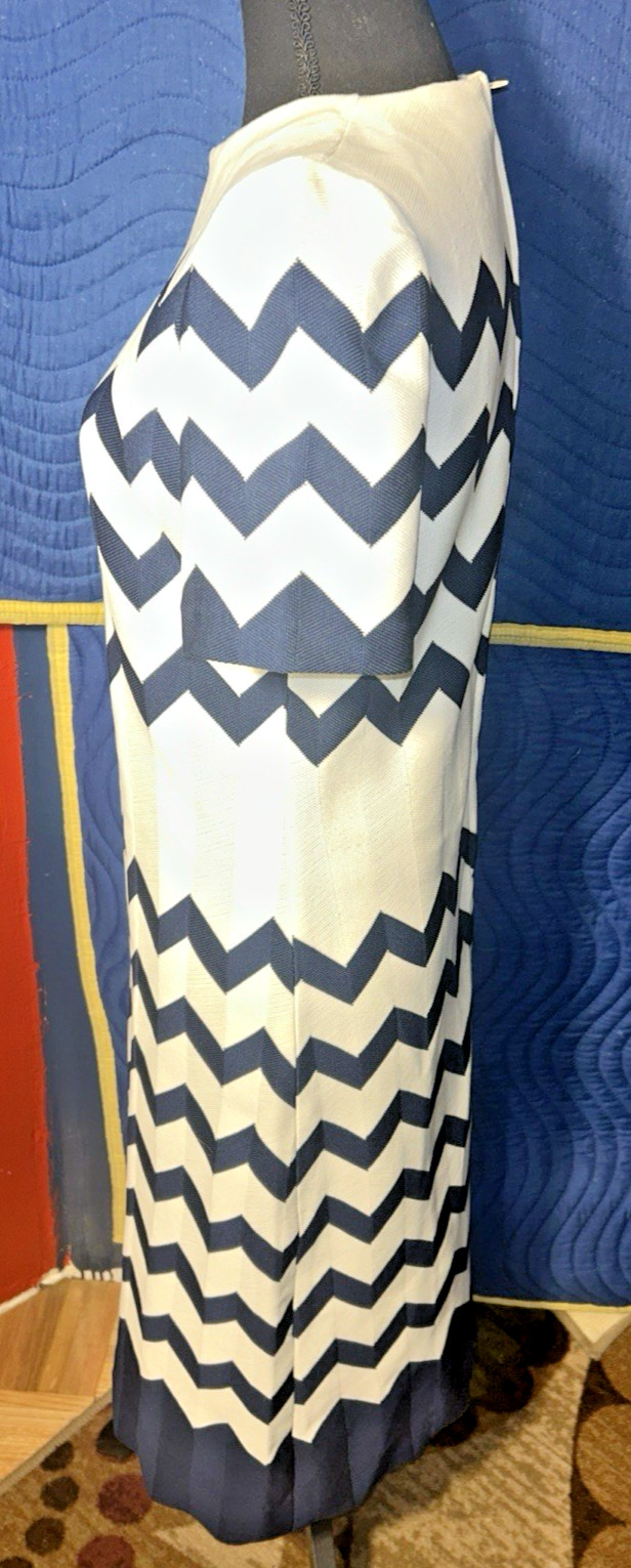 Dalton in Trevira Classic Vintage Dress White with Angled Blue Stripes Size S