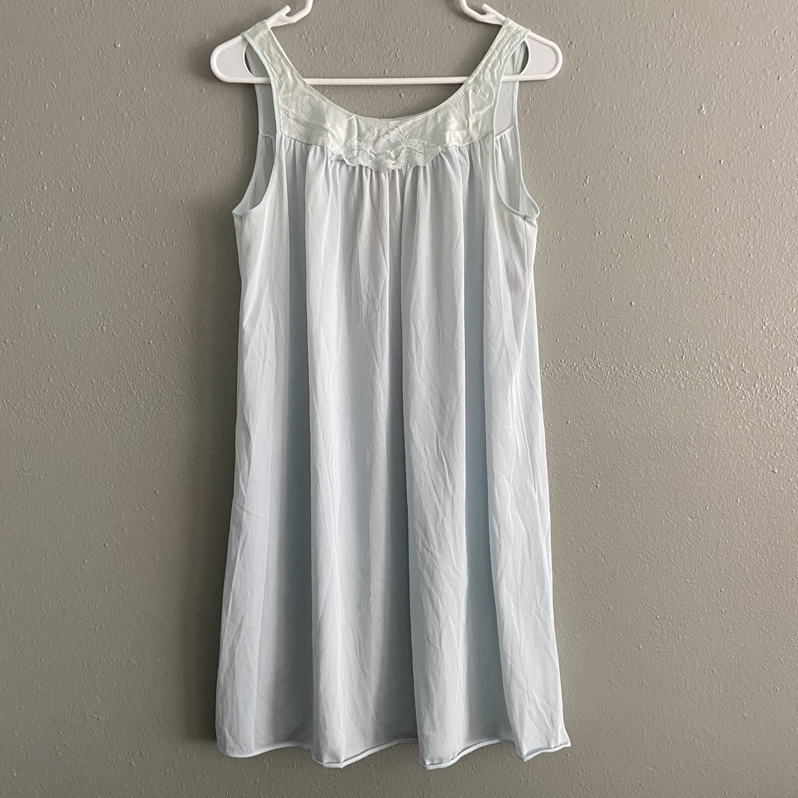 Vintage Sears Roebuck and Co Light Blue Nylon Lace Babydoll Nightie Small 32-34