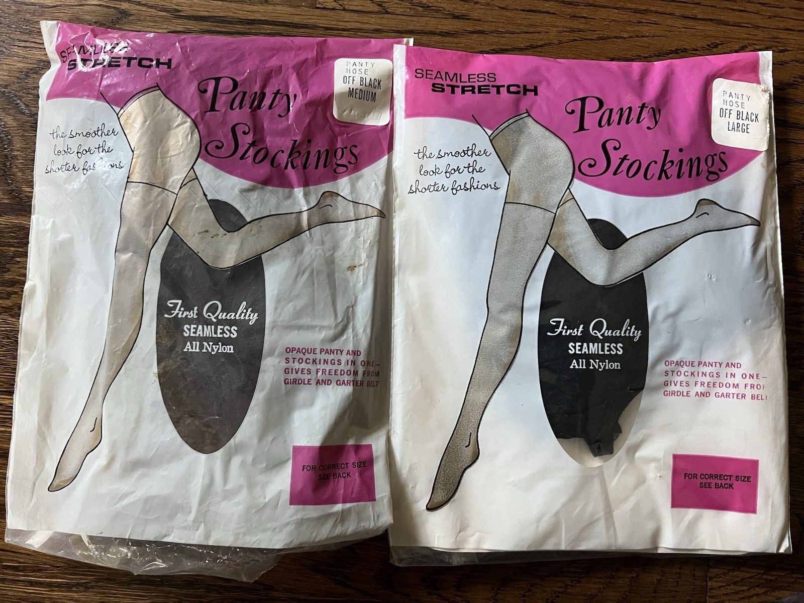 Vintage 1960’s 2 PAIRS First Quality Pantyhose Stockings Nylon Off Black Size M